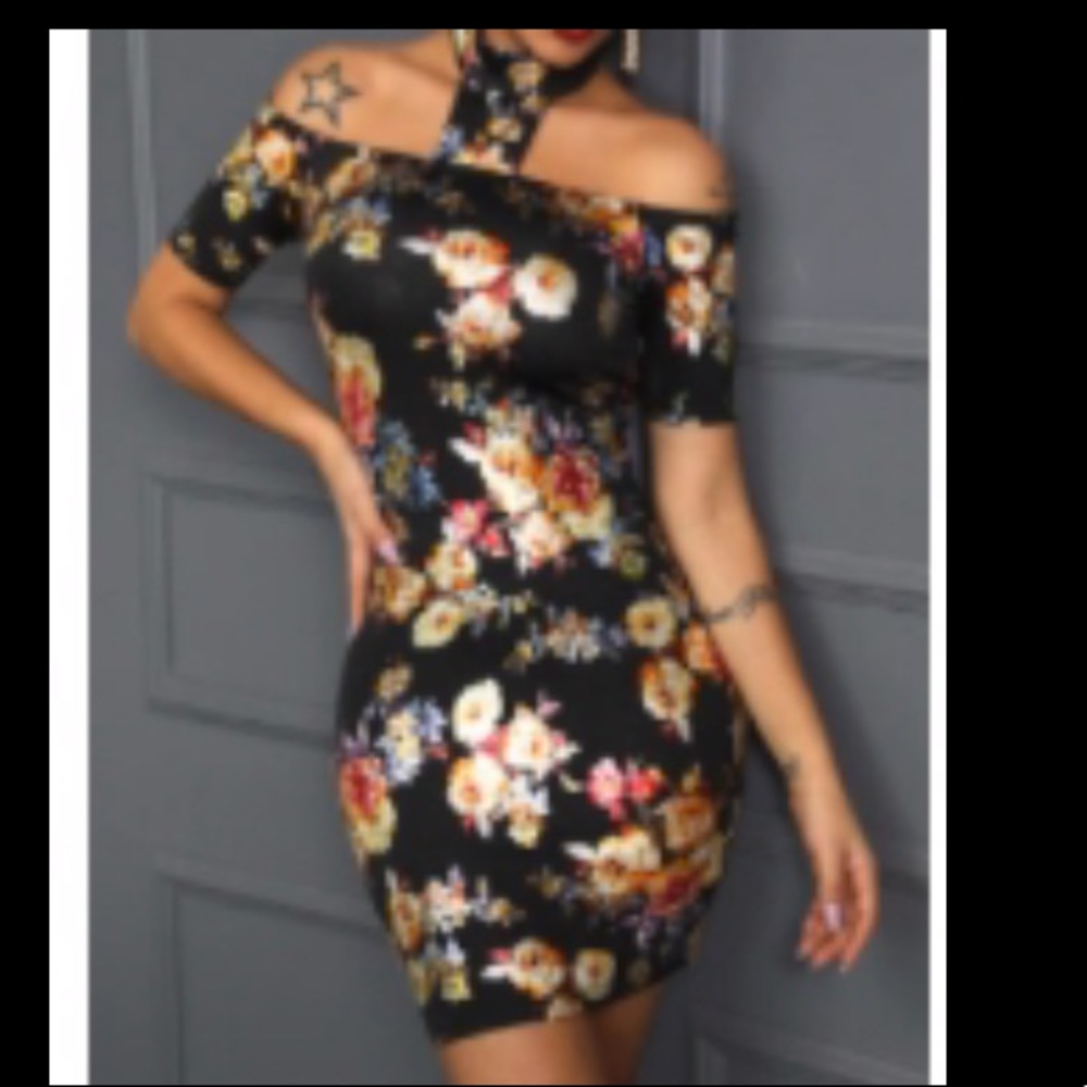 NEW Floral Print Cold Shoulder Bodycon Dress sz S